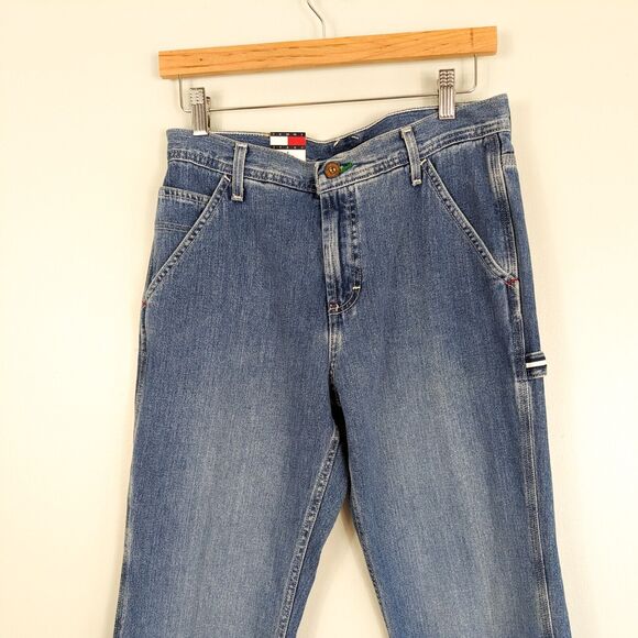 Vintage Y2K Tommy Hilfiger Carpenter Jeans Blue 9 Wide Leg Red Denim Utility - Picture 4 of 15
